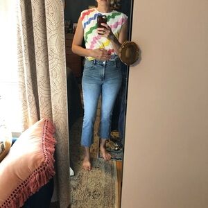 Zara Medium Blue Cropped Jeans, Straight, Slight Flare at Crop